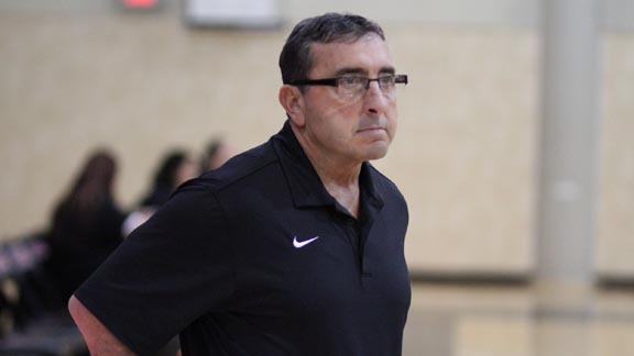 St. Mary's of Stockton head coach Tom Gonsalves can get intense during games, such as above during West Coast Jamboree. He'll be a happy host this week during huge MLK weekend event at Morelli Gym on the St. Mary's campus. Photo: Willie Eashman.