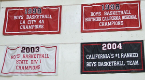Here's a small snapshot of all the banners that hang in the Westchester gym, including the one that refers to Cal-Hi Sports' No. 1 ranked team despite not participating in the playoffs. 