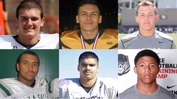 Six more players who have earned all-state honors on Super Bowl Sunday are (top) Kameron Schroeder of Cosumnes Oaks, Cristian Solano of San Fernando and Coltin Gerhart of Vista Murrieta plus (bottom) Larry Allen III of De La Salle, Edgar Segura of Mendota and Naijiel Hale of St. John Bosco. Gerhart is the third brother of his family to be an all-state overall choice after Toby and Garth. Larry Allen III last week announced he will not go to a Pac-12 college and instead will play next at Harvard. If you know the difficult path of Larry's father (the NFL Hall of Famer), to see his son going to Harvard is another chapter in a truly remarkable story.