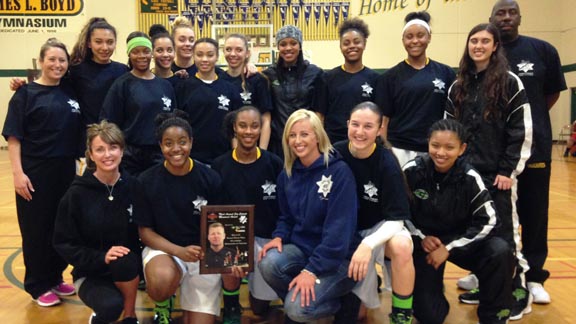 Julia Blackshell (lower left holding plaque) and her teammates at D3 state-ranked Vanden (Fairfield) are happy after a recent game. Blackshell was selected as the Jim Capoot Memorial Award recepient for how she played in the Diamond Division at this year's West Coast Jamboree. Photo: Harold Abend.