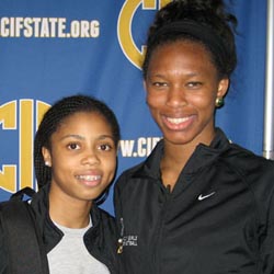 Arica Carter and Lajahna Drummer both played big for Long Beach Poly in victory against Etiwanda. Photo: Ronnie Flores.