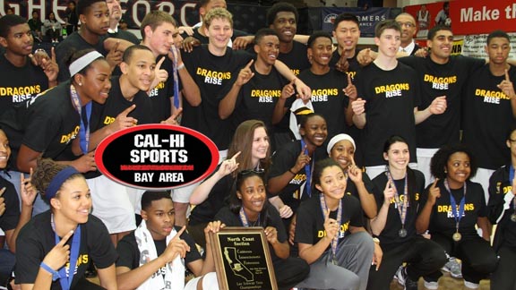 You will notice in this photo pose after the NCS D3 final that the Bishop O'Dowd boys do not have medals but that the girls do. The boys team gave their medals to the girls' team due to it being disqualified for playing an extra regular season contest. Photo: Willie Eashman. 