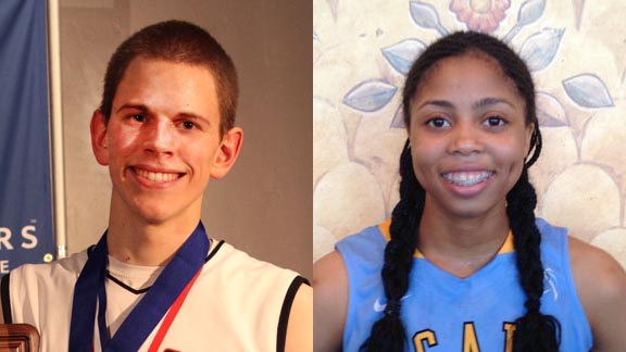 Spencer Rust (left) is a senior center for Monte Vista of Danville. Arica Carter is a senior point guard for Long Beach Poly. Rust has a GPA well over 4.0 and will attend MIT. Carter will play next at NCAA powerhouse Louisville. Photos: Willie Eashman & Harold Abend.