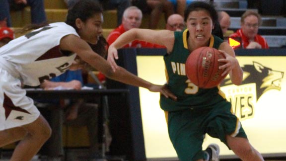Junior point guard Marissa Hing from Pinewood of Los Altos Hills is on the move during last year's NorCal Division V final. Photo: Willie Eashman.