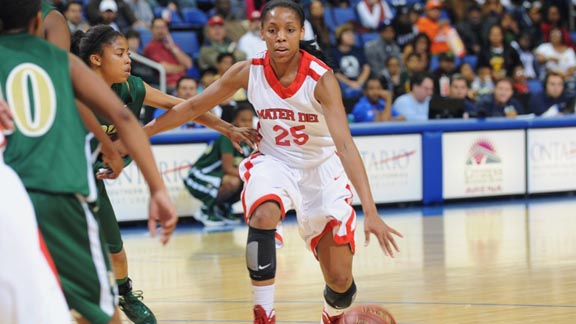 Two years ago, guard Nirra Fields was the Ms. Basketball State Player of the Year and led Mater Dei to its most recent CIF state championship. Photo: Scott Kurtz.
