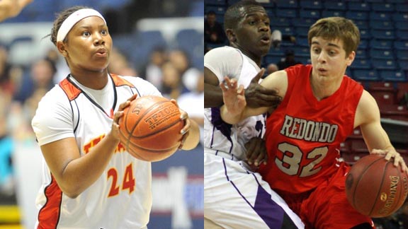 Amy Okonkwo (left) is one of the top players for No. 9 girls team Etiwanda while Ian Fox (right) is a senior leader for No. 3 boys team at Redondo. Photos: Courtesy Marissa Holbert/PassThaBall.com & Willie Eashman.