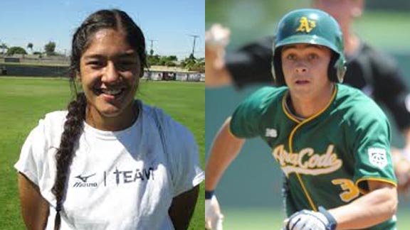 Among the first major group of softball stat stars for this spring is Mission Viejo slugger Alyssa Palomino while a NorCal player out to a great start is Cal Stevenson from Kennedy of Fremont. Photos: Courtesy Student Sports.