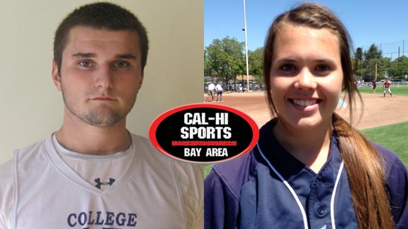 Joe DeMers (left) and team at College Park beat Northgate twice last week and made major move among region's best in baseball. Rebecca Faulkner from Carlmont of Belmont (right) is that team's top pitcher. Photos: Ronnie Flores & Harold Abend.