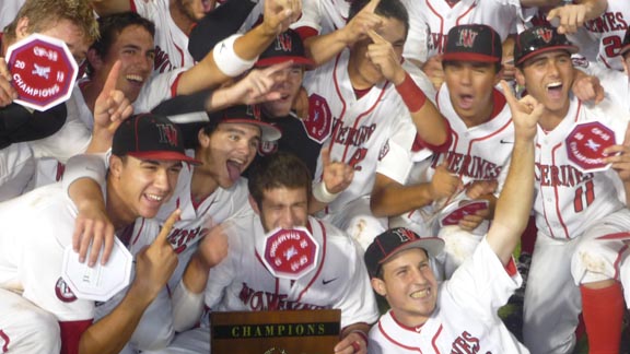 Players from Harvard-Westlake whoop it up after winning 2013 CIF Southern Section D1 title. The team is now back up to No. 4 in the state and No. 1 in the section. Photo: Mark Tennis.