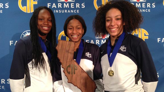 Three of the top players for CIF Division IV state champ Sierra Canyon were Kennedy Burke, Zoe Goss and Cheyenne Wallace. The Trailblazers won the Division V title last season. Is the Open Division next? Photo: Willie Eashman.