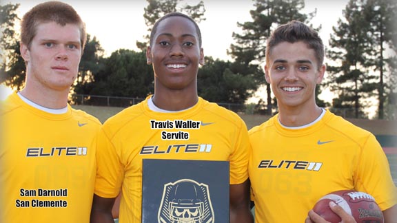 Earning invites on Friday to this summer's Elite 11 Quarterback Finals in Oregon were Sam Darnold of San Clemente, Travis Waller of Anaheim Servite and Brady White of Newhall Hart. Photo: Willie Eashman.