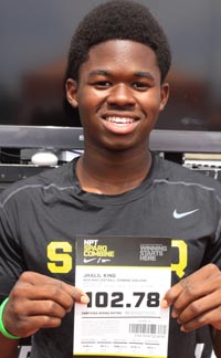 Jhalil King from Deer Valley of Antioch was one of just five out of 1,480 who went over 100.00 for a SPARQ Rating. Photo: Willie Eashman.