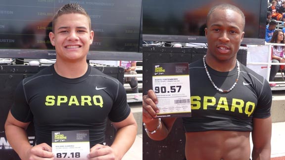 Kalama Kamoku from Pacheco of Los Banos and De Ante Fortenberry of Pittsburg both had great days at last weekend's Nike Football SPARQ Combine. Photos: Mark Tennis.