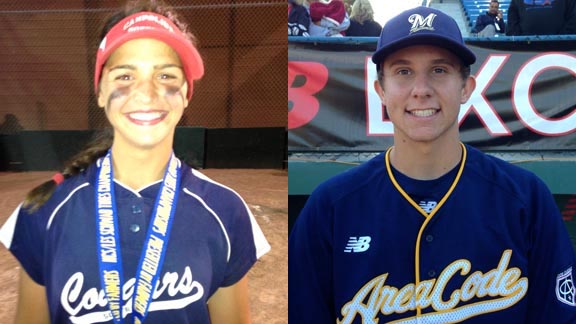 Zoe Marrott from Campolindo of Moraga had the strange line of 0-for-0 with two runs and two RBI in recent game. Kevin Padlo from Murrieta Valley of Murrieta, meanwhile, is having an all-state type of season. Photos: Harold Abend.