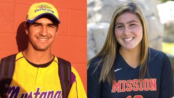 Sam Torres from Minarets of O'Neals struck out 15 batters in a section final while Taylor McQuillin has been putting up zeroes for No. 1 Mission Viejo. Photos: Mark Tennis & Courtesy Student Sports.