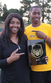 Servite QB Travis Waller and his mother were happy after he received invite to Elite 11 finals. Photo: Willie Eashman.