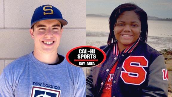 Sean Watkins from Serra of San Mateo and Zoe Conley from Salesian of Richmond are from teams that moved up in this week's Bay Area rankings. Photos: Mark Tennis & Courtesy Student Sports.