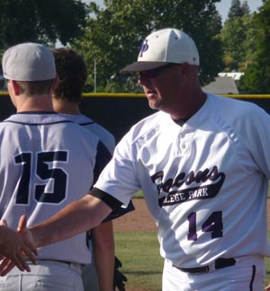 Head coach Andy Tarpley of College Park accepts congratulations after his team won CIF North Coast Section D2 title.