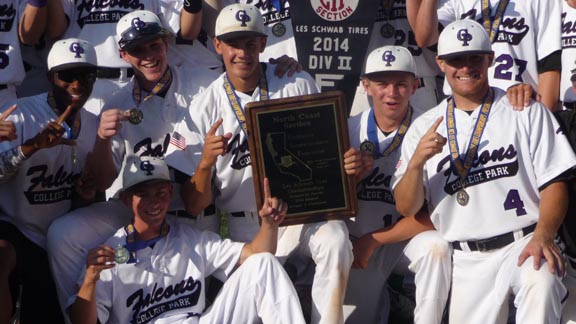 Players from College Park of Pleasant Hill, which are now up to No. 4 in the State Top 20, pose for photos after team won CIF North Coast Section Division II title last Saturday. Photo: Mark Tennis.