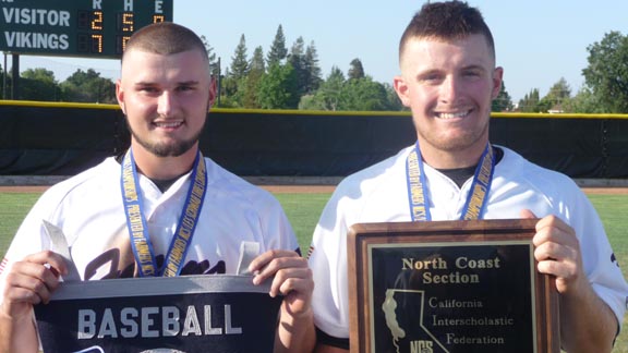  Joe DeMers and Nick Oar from College Park of Pleasant Hill hold some of the hardware after last game from last season. Photo: Mark Tennis.