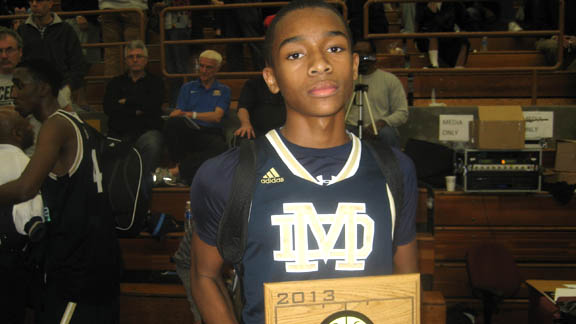 Jaylen Hands of Chula Vista Mater Dei is the class of 2017's top overall prospect from a CIF San Diego Section program. The flashy point guard has already been offered by USC. Photo: Ronnie Flores