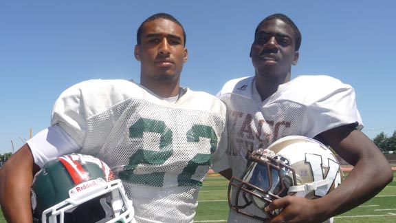 RBs Alex Laurel (Manteca) and Daniel Ruffin (Stagg) both hope to benefit from a massive offensive line during Saturday's Lions All-Star Classic. Photo: Mark Tennis.