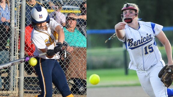 Two players who are now solidly on the board for post-season all-state consideration are Amanda Vitalich from Mary Star of San Pedro (left) and Danielle Kranz of Benicia. Photos: Vitalich family & James K. Leash/SportStars Magazine.