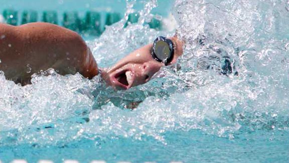 Abbey Weitzeil churns through the water for her team at Saugus. She's been one of the state's top girls swimmers since her freshman season. Photo: Santa Clarita Valley Signal.