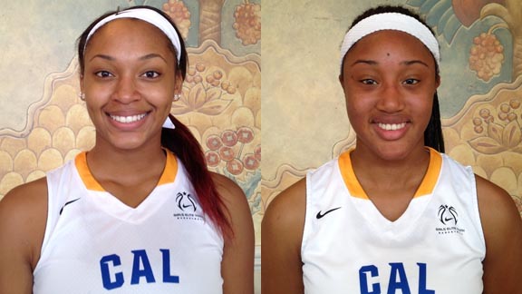 Dijonae Carrington (left) and Jaelyn Brown were standouts for the Cal Sparks Gold team at event held in a hotel ballroom in Henderson, Nev. Photos: Harold Abend.