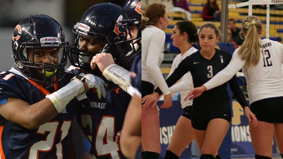 Donovan Lee from Chaminade of West Hills (left) starred when school won CIF D2 state bowl game. Gabriella Carta-Samuels (right) plays for Archbishop Mitty of San Jose in CIF D2 state volleyball final. Photos: Scott Kurtz & Student Sports.