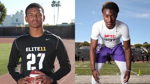 QB Kareem Coles from Madison of San Diego (left) helped team win CIF D3 bowl game as a sophomore while Frank Buncom (right) of St. Augustine is part of a great group of DBs from the section. Photos: Student Sports.
