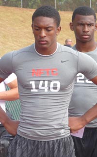 Crespi's Marvell Tell displays concentration before doing a test at last spring's Nike Football Training Camp held at Chabot College. Photo: Mark Tennis.