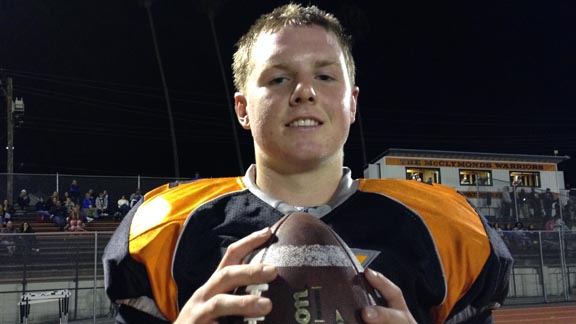 McClymonds junior quarterback Kevin Davidson passed for 438 yards and six TDs in team's surprisingly easy win over Analy of Sebastopol. Photo: Harold Abend.