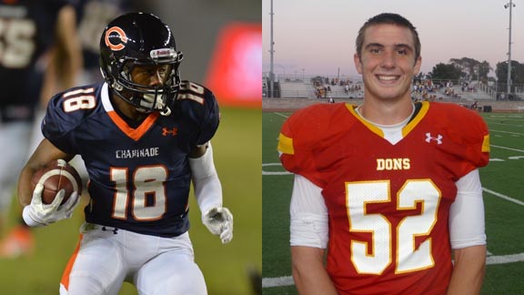 Two players moving up in the Class of 2015 Hot 100 are WR Brandyn Lee of West Hills Chaminade and LB Casey Toohill of San Diego Cathedral Catholic. Photos: Scott Kurtz & Mark Tennis.