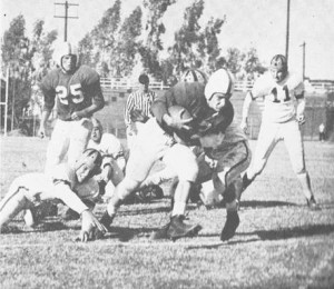 Image from Loyola of Los Angeles 1950 yearbook shows last home game played on campus between St. Monica and the Cubs in October of 1949. 