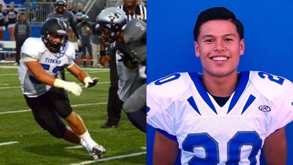 Two of this week's player of the week honorees are LB Ronnie Sallee from Eastlake of Chula Vista (left) and RB Mark Paule Jr. from Sierra of Manteca. Photos: Hudl.com & courtesy of Sierra H.S.
