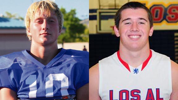 Two of this week's state honorees are receiver Cole Thompson (left) of Folsom and linebacker Matt Locher (right) of Los Alamitos. Photos: SportStars Magazine & GriffinHoops.com.