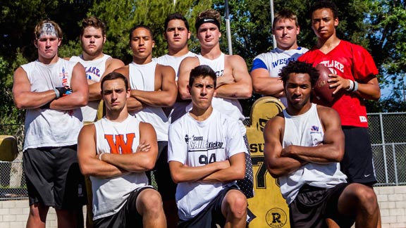 Players from Westlake of Westlake Village pose for cover photo used on team's 2014 media guide. Yes, they have a media guide and it's outstanding. Photo: WestlakeHighSchoolFootball.com.
