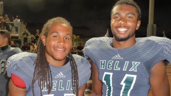 With No. 10 Bakersfield losing, Helix standouts Jihad Woods and Luke Holloway know that their team is guaranteed to move up in next week's State 25. Photo: Mark Tennis.