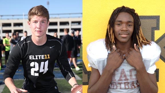 Two of this week's six honorees are QB Blake Barnett of Corona Santiago (left) and DB Cutrell Haywood from Stockton Stagg. Photos: Tom Hauck/Student Sports & Mark Tennis.