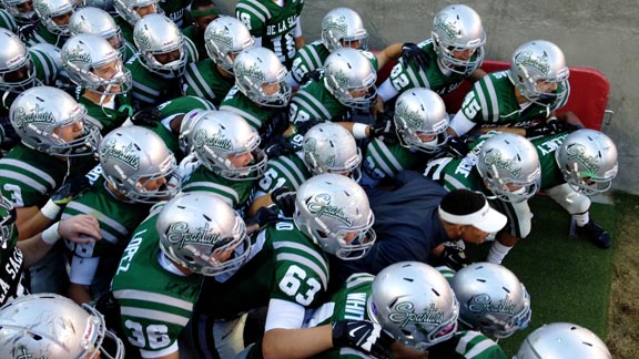 Concord De La Salle players are getting pumped up before hitting the field at Levi's Stadium for second half of game vs. Logan of Union City. Photo: Harold Abend.