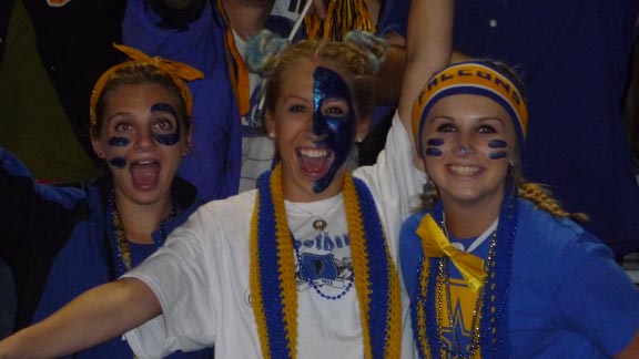 Fans from Foothill of Pleasanton dressed for the part and whooped it up at halftime during team's win over California of San Ramon. Photo: Mark Tennis.