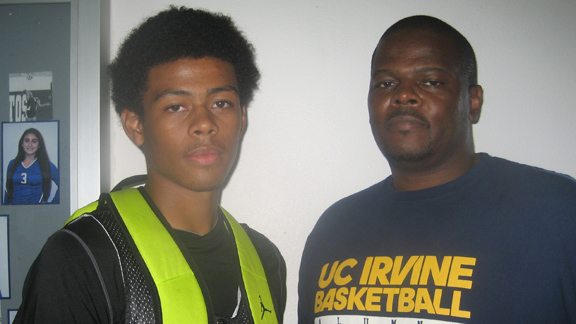 Ricky Butler (right) was a highly-regarded middle schooler in 1982-1983 and developed into a three-time all-state player at Huntington Beach Ocean View. His son Harrison will contribute as a freshman to a Mater Dei team looking to win its fifth consecutive CIF state title this winter. Photo: Ronnie Flores 