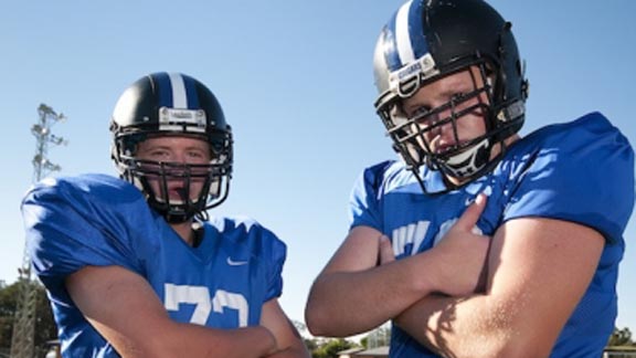 El Dorado of Placerville linemen Tanner Lilland (left) and Zach Brazell were both evacuated during the recent King Fire. Photo: James K. Leash/SportStars.