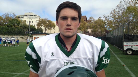 QB Logan White from Sacred Heart Cathedral of San Francisco is the son of the city's fire chief and knows what it's like to face pressure. Photo: Harold Abend.