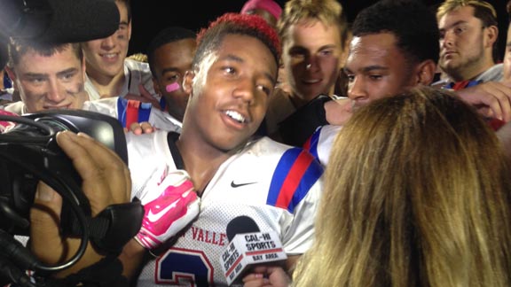 Clayton Valley of Concord running back Miles Harrison was the hero of the night in team's 48-40 win over Concord. He rushed for 326 yards and five TDs in the matchup of two 7-0 teams and that was after he returned the opening kickoff for a score. Photo: Paul Muyskens.