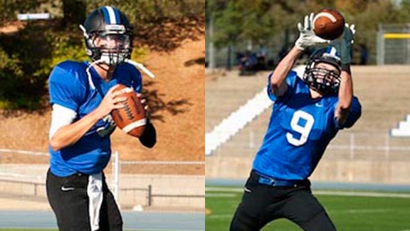 Placerville El Dorado's pass-catch combo of Nick Bonniksen and Andrew Benson have helped team get to 9-0 heading into its regular season finale vs. Union Mine. Photos: James K. Leash/SportStars.