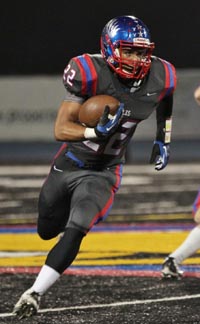 Devon Banks is about to score on a 95-yard run for Clayton Valley. Photo: Phil Wakefield.