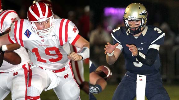 QBs Jack Lowary of No. 5 Santa Ana Mater Dei and Josh Rosen of No. 1 Bellflower St. John Bosco could be headed for a rematch in the CIFSS Pac-5 championship but road to get there won't be easy. Photo: Nick Koza/sportsamp.com