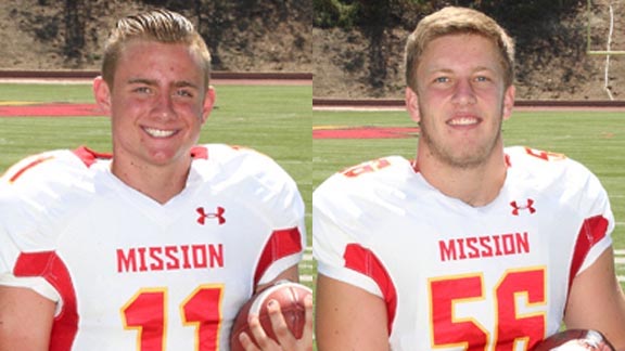 Junior QB Brock Johnson and senior center Cole Smith are just two of the players who have helped Mission Viejo win eight straight after an 0-2 start. Photos: MissionFootball.com.
